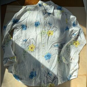 Tommy Bahama White Shirt with Blue and Yellow Floral Design